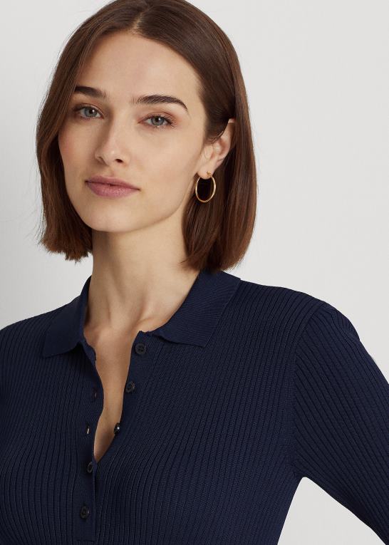raffineret flåde Kvinder Ralph Lauren ribstrikket polo sweaterkjole Z426B3978
