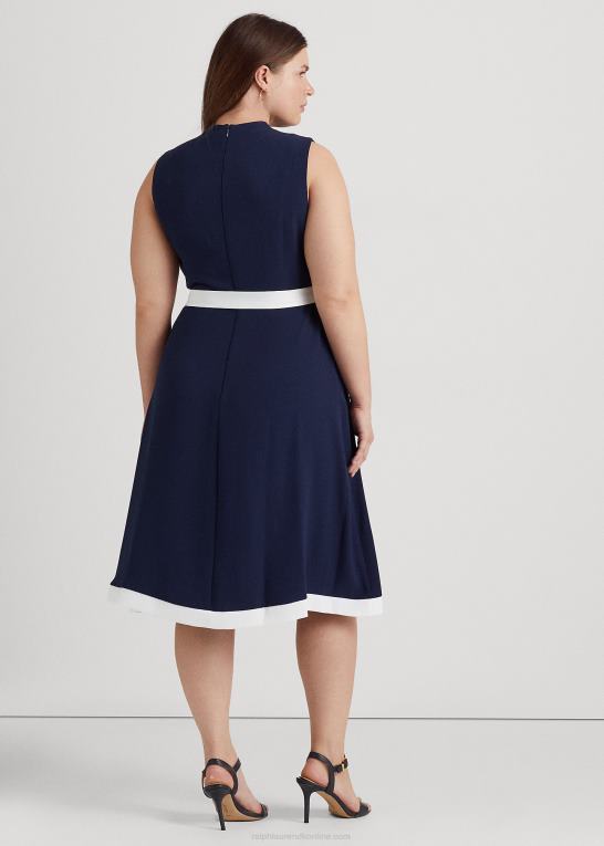 raffineret marineblå/hvid Kvinder Ralph Lauren crepe mockneck kjole med bælte Z426B4808