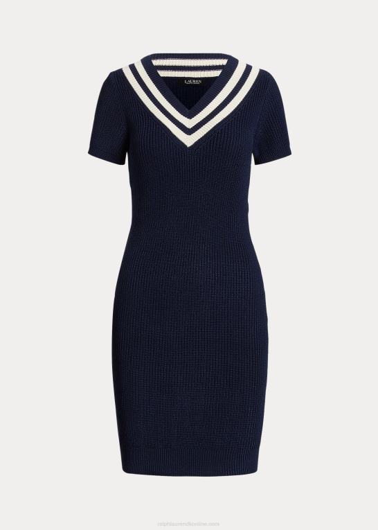 raffineret navy/creme Kvinder Ralph Lauren bomuldsblandet cricket sweater kjole Z426B4050