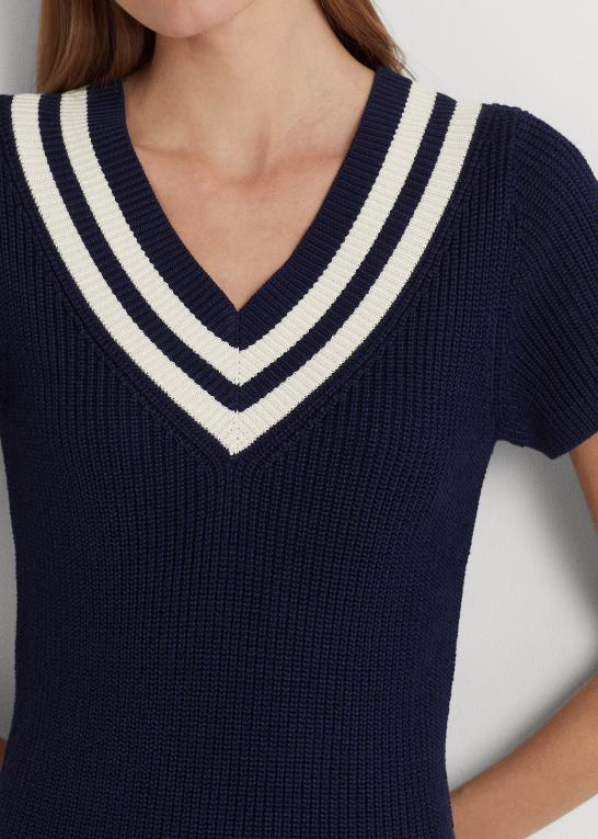 raffineret navy/creme Kvinder Ralph Lauren bomuldsblandet cricket sweater kjole Z426B4407