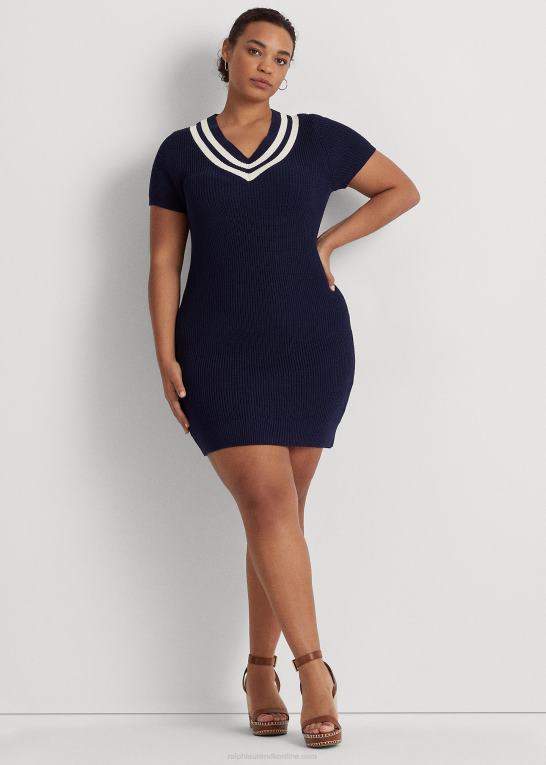 raffineret navy/creme Kvinder Ralph Lauren bomuldsblandet cricket sweater kjole Z426B4664