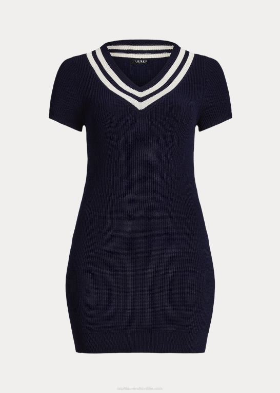 raffineret navy/creme Kvinder Ralph Lauren bomuldsblandet cricket sweater kjole Z426B4664