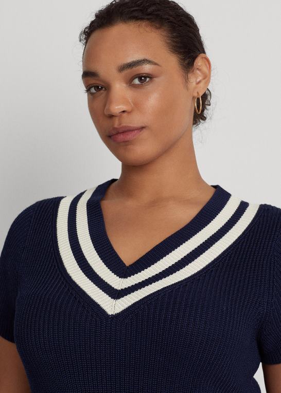 raffineret navy/creme Kvinder Ralph Lauren bomuldsblandet cricket sweater kjole Z426B4664