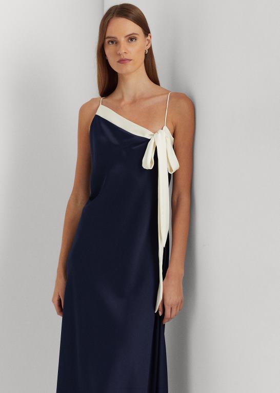 raffineret navy/creme Kvinder Ralph Lauren tofarvet charmeuse cocktailkjole Z426B4093