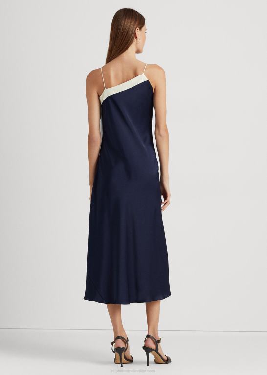 raffineret navy/creme Kvinder Ralph Lauren tofarvet charmeuse cocktailkjole Z426B4093