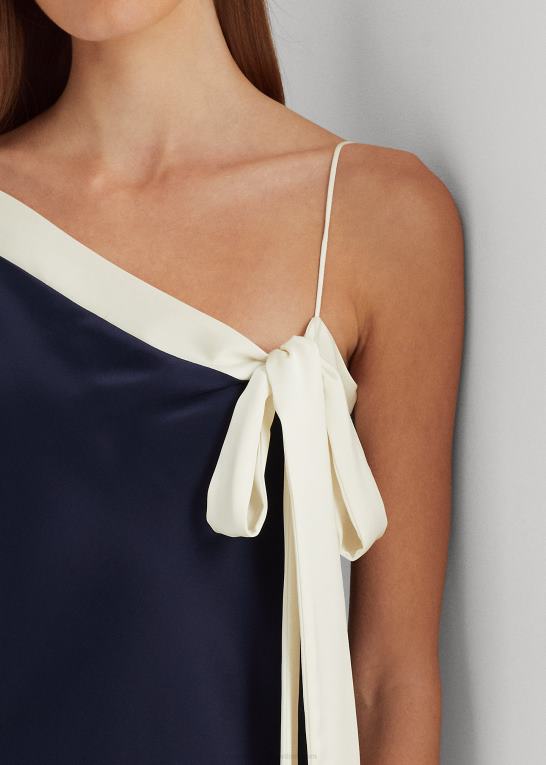 raffineret navy/creme Kvinder Ralph Lauren tofarvet charmeuse cocktailkjole Z426B4093