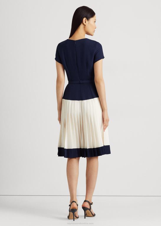raffineret navy/creme Kvinder Ralph Lauren tofarvet georgette kjole med bælte Z426B4073