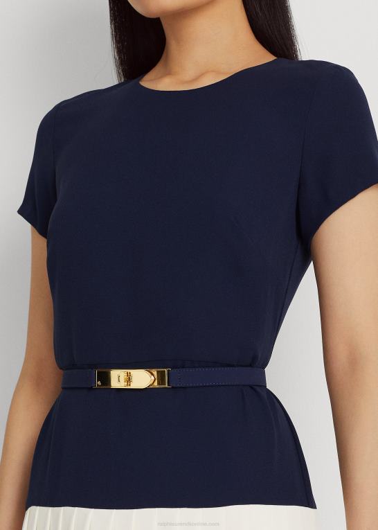 raffineret navy/creme Kvinder Ralph Lauren tofarvet georgette kjole med bælte Z426B4073