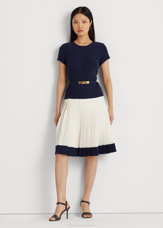 raffineret navy/creme Kvinder Ralph Lauren tofarvet georgette kjole med bælte Z426B4837