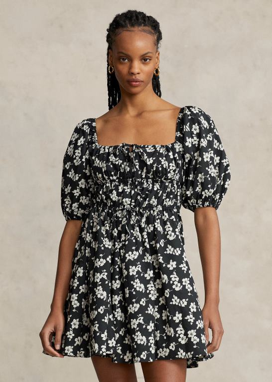 romantisk hibiscus Kvinder Ralph Lauren blomstret bomuldskjole med blousonærmer Z426B2932