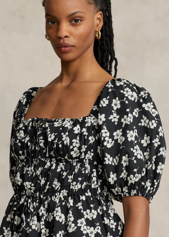 romantisk hibiscus Kvinder Ralph Lauren blomstret bomuldskjole med blousonærmer Z426B2932
