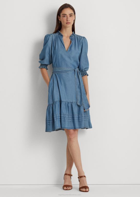 salt creek vask Kvinder Ralph Lauren pufærmet denimkjole med bælte Z426B4841