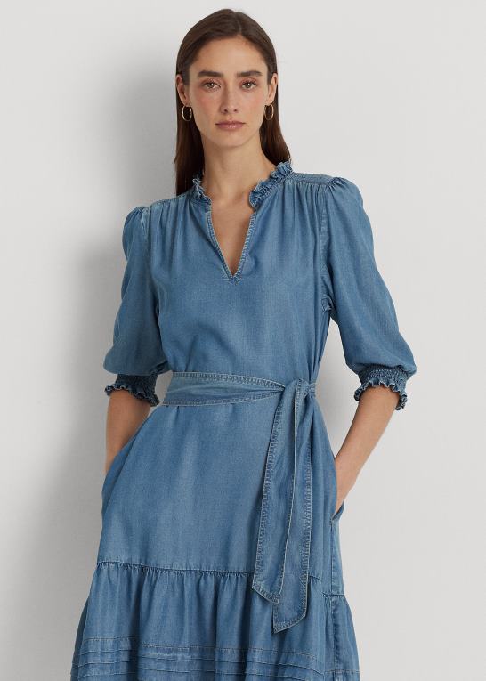 salt creek vask Kvinder Ralph Lauren pufærmet denimkjole med bælte Z426B4841
