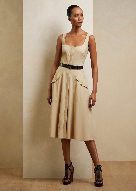 sand Kvinder Ralph Lauren semira uld gabardin dag kjole Z426B9299