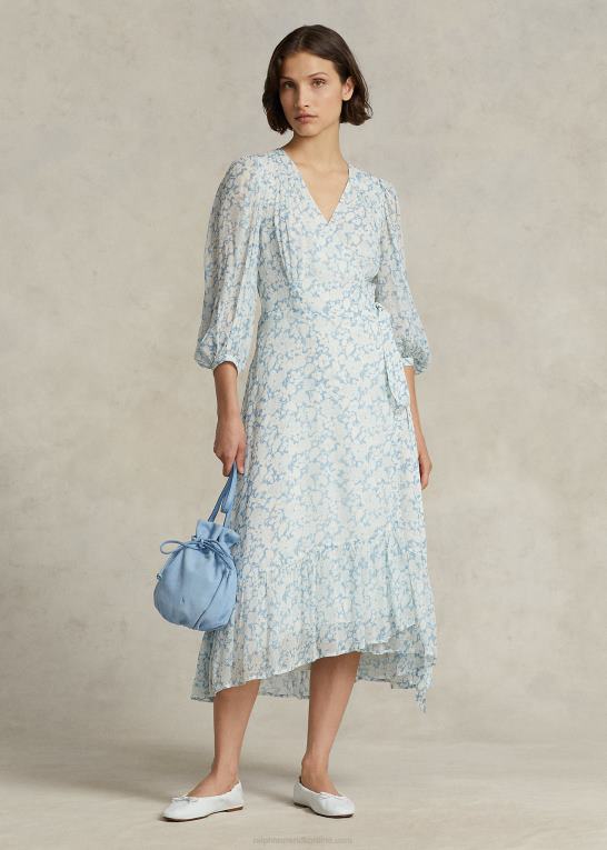sky blomsterprint Kvinder Ralph Lauren blomstret crinkle georgette slå-om-kjole Z426B3126