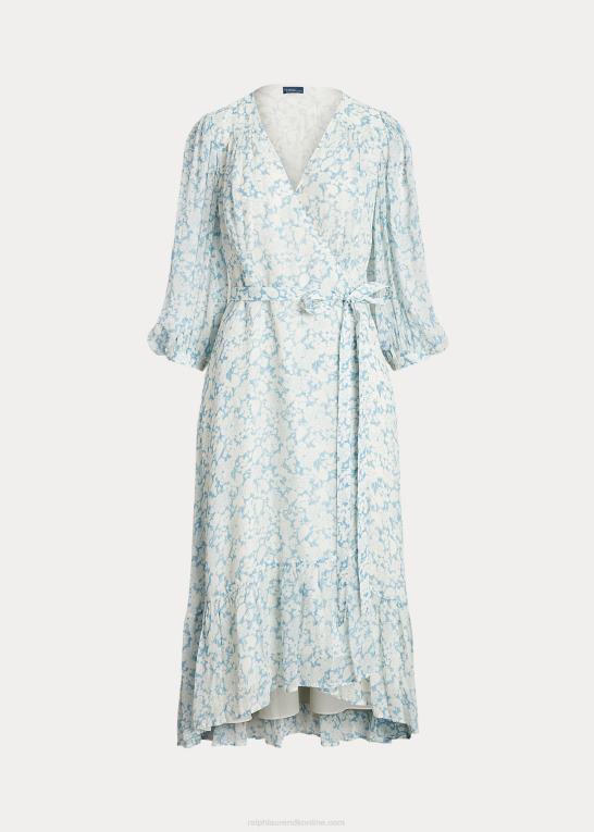 sky blomsterprint Kvinder Ralph Lauren blomstret crinkle georgette slå-om-kjole Z426B3126