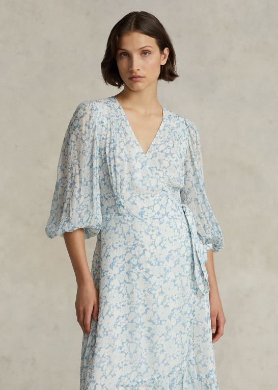 sky blomsterprint Kvinder Ralph Lauren blomstret crinkle georgette slå-om-kjole Z426B3126