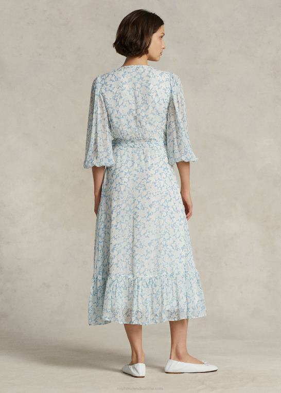 sky blomsterprint Kvinder Ralph Lauren blomstret crinkle georgette slå-om-kjole Z426B3126
