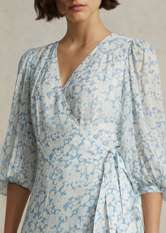 sky blomsterprint Kvinder Ralph Lauren blomstret crinkle georgette slå-om-kjole Z426B3126