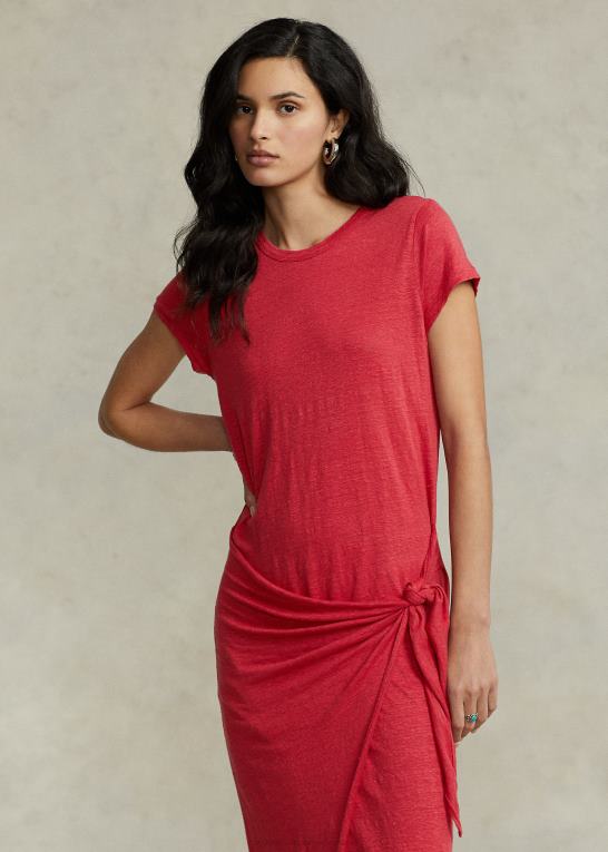 solnedgang rød Kvinder Ralph Lauren jersey-trøjekjole med bindedetaljer Z426B2964