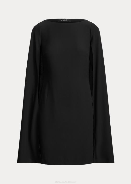 sort Kvinder Ralph Lauren cape georgette cocktailkjole Z426B3790