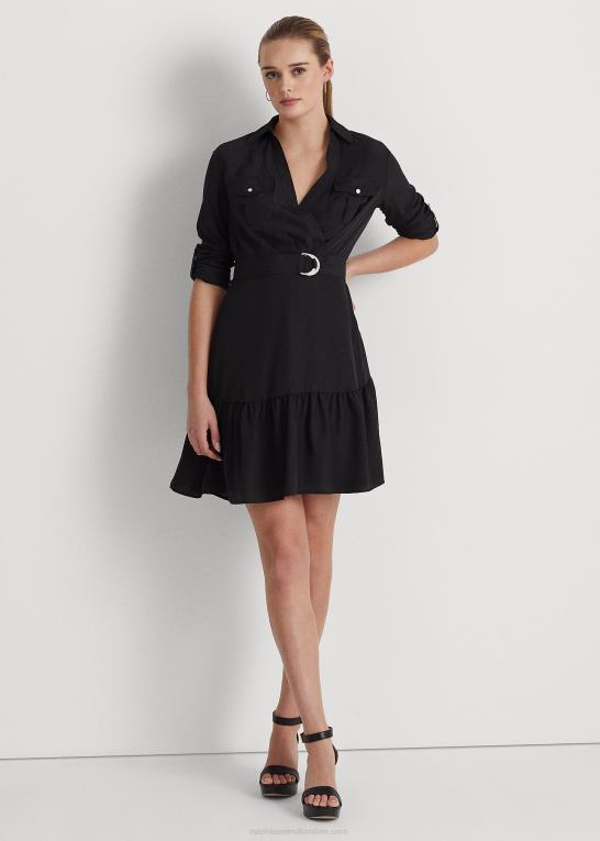 sort Kvinder Ralph Lauren crepe langærmet kjole Z426B9517