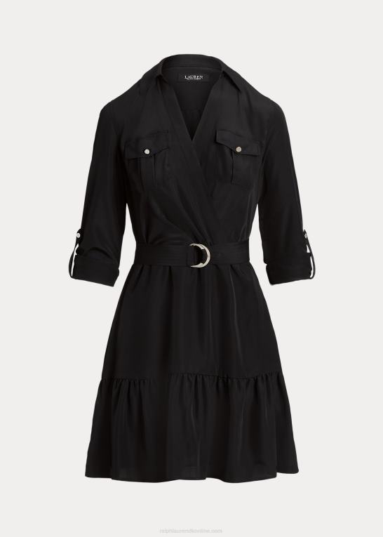 sort Kvinder Ralph Lauren crepe langærmet kjole Z426B9517