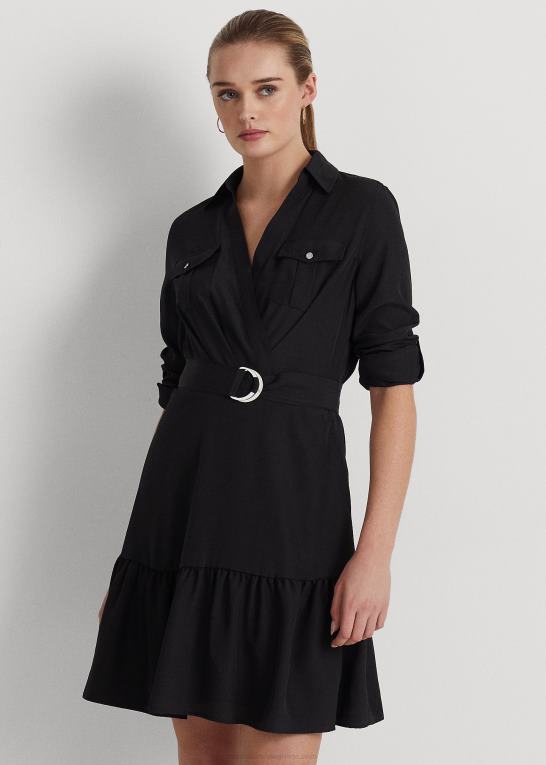 sort Kvinder Ralph Lauren crepe langærmet kjole Z426B9517