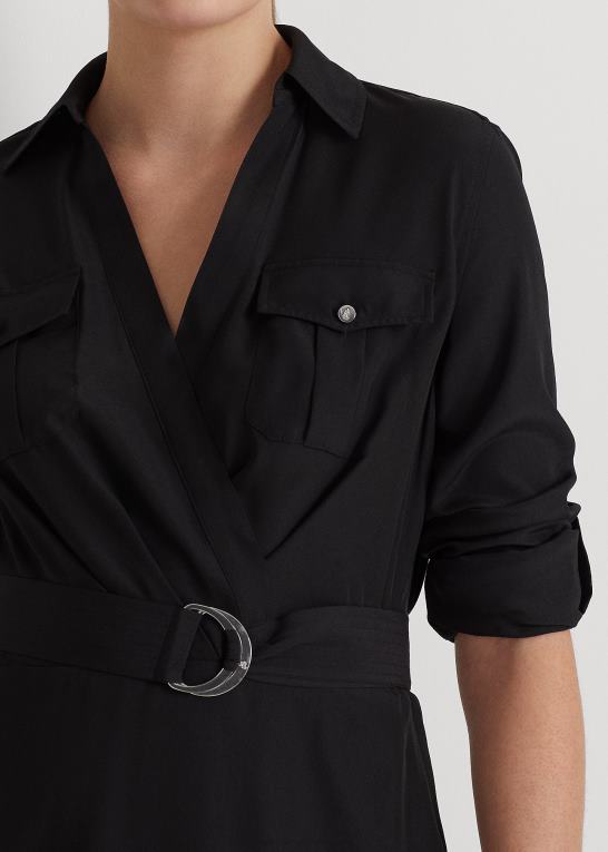 sort Kvinder Ralph Lauren crepe langærmet kjole Z426B9517