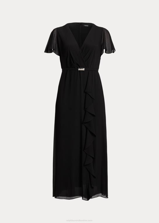 sort Kvinder Ralph Lauren georgette kjole med flagerærmer med bælte Z426B4683