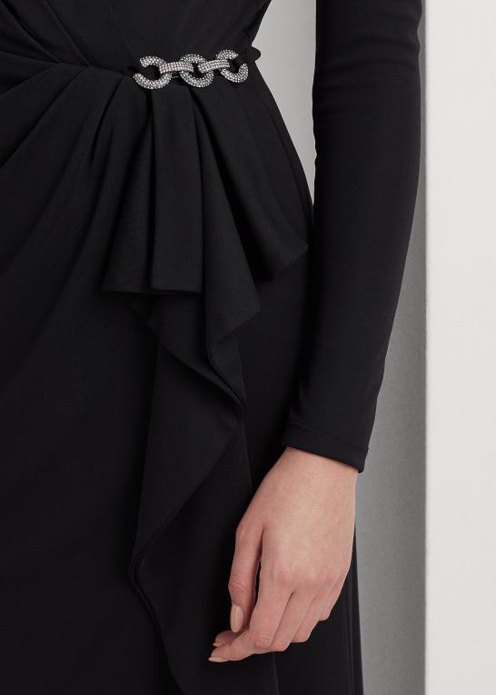 sort Kvinder Ralph Lauren jersey-kjole med flæsekant Z426B9585