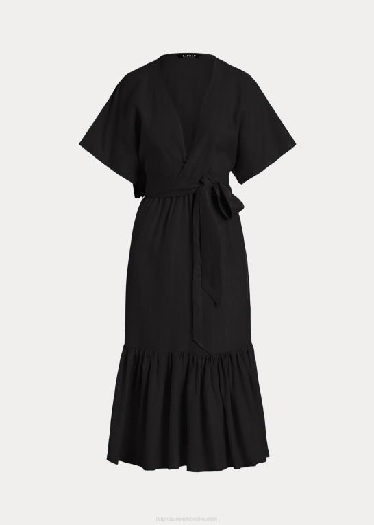 sort Kvinder Ralph Lauren kjole i linned slå-om-stil med bælte Z426B3886