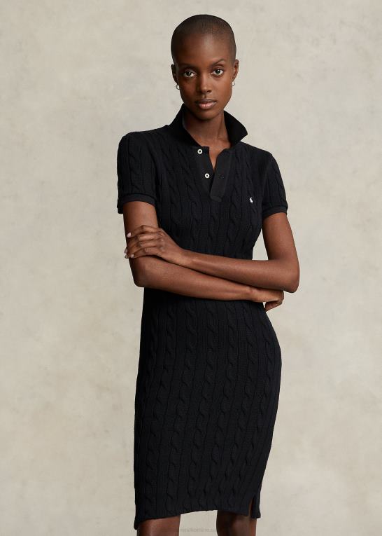 sort Kvinder Ralph Lauren skinny fit kabel-bomulds polokjole Z426B2954
