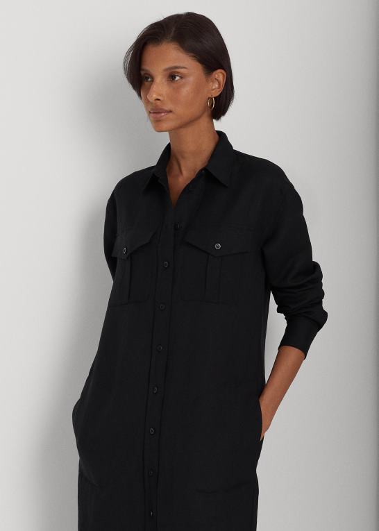 sort Kvinder Ralph Lauren skjortekjole i hørblanding Z426B3883
