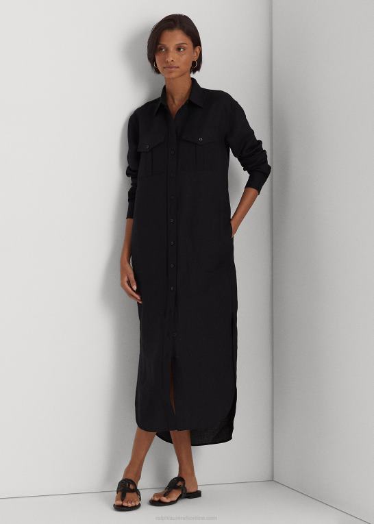 sort Kvinder Ralph Lauren skjortekjole i hørblanding Z426B3883