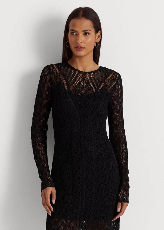 sort Kvinder Ralph Lauren sweaterkjole i hørblanding Z426B4365