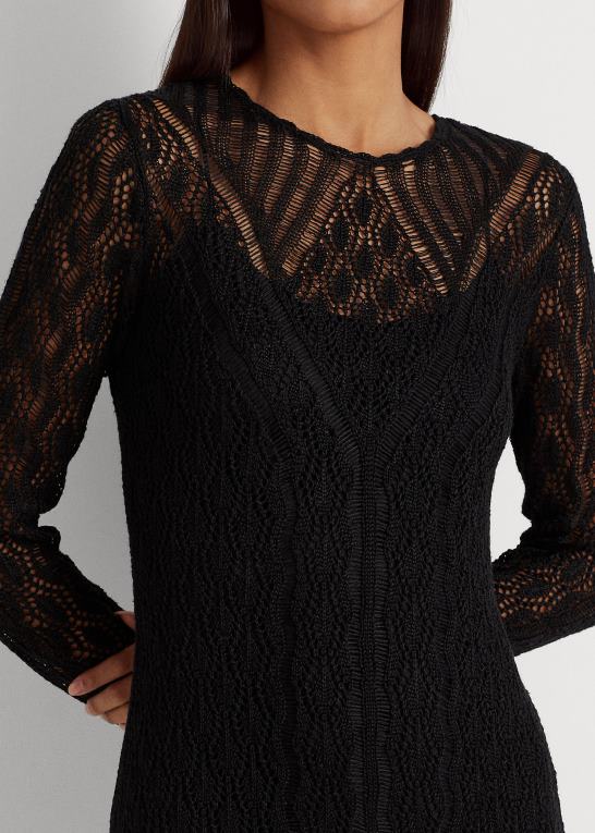 sort Kvinder Ralph Lauren sweaterkjole i hørblanding Z426B4365