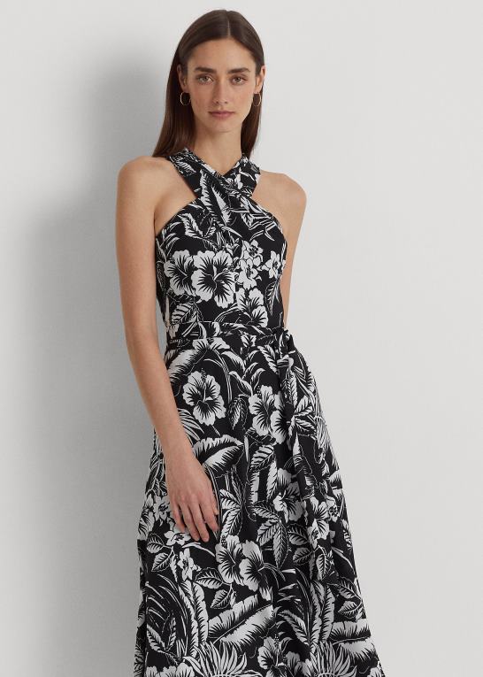 sort hvid Kvinder Ralph Lauren blomstret georgette grimekjole Z426B3921