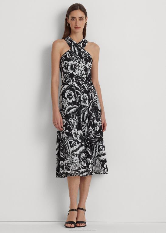 sort hvid Kvinder Ralph Lauren blomstret georgette grimekjole Z426B4355