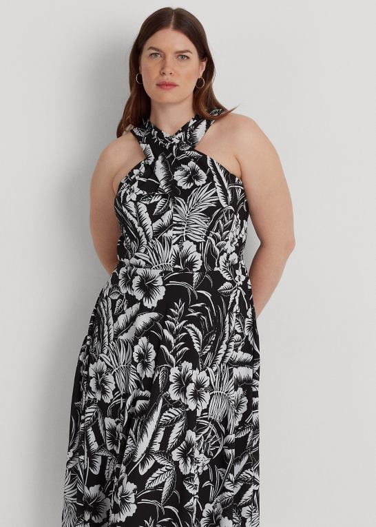 sort hvid Kvinder Ralph Lauren blomstret georgette grimekjole Z426B4577
