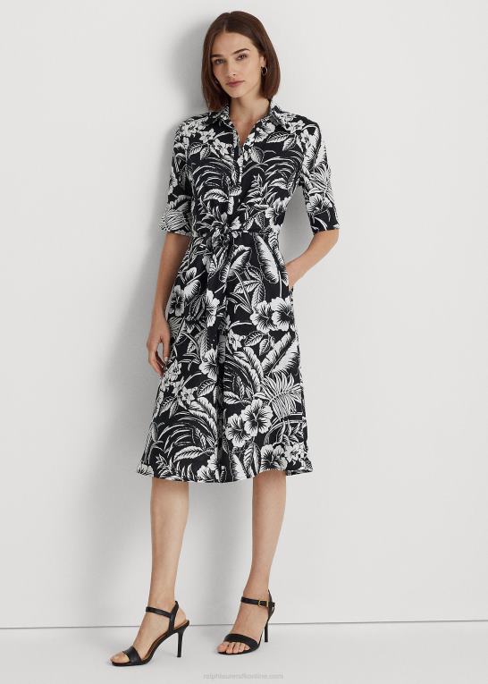 sort hvid Kvinder Ralph Lauren blomstret skjortekjole i linned foran Z426B3882