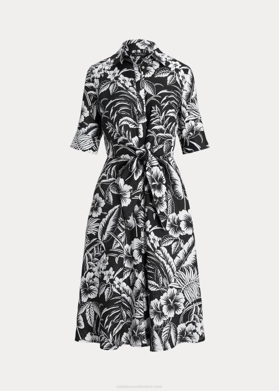 sort hvid Kvinder Ralph Lauren blomstret skjortekjole i linned foran Z426B3882