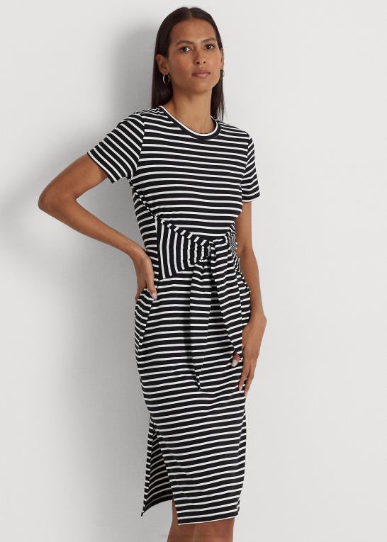 sort hvid Kvinder Ralph Lauren stribet tee-kjole i jersey foran Z426B4319