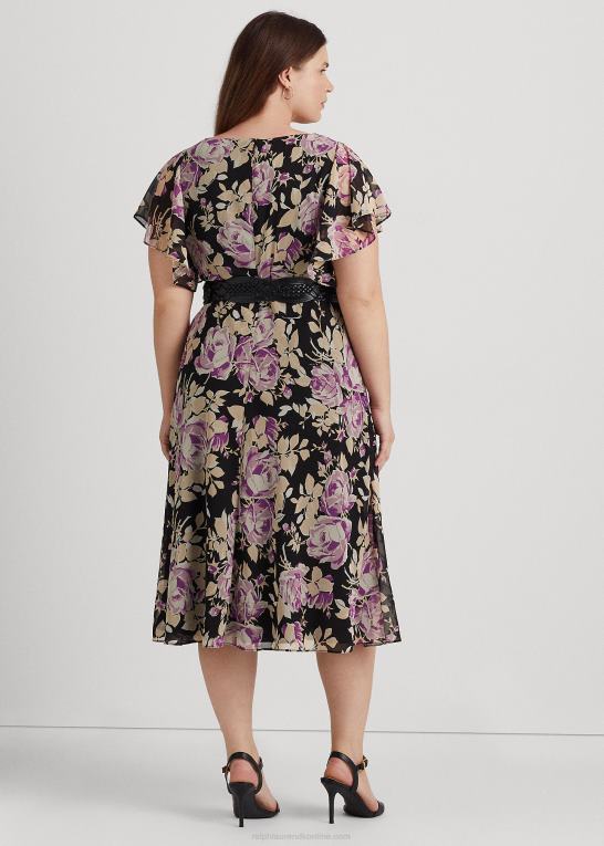 sort/lavendel/creme Kvinder Ralph Lauren blomstret crinkle georgette kjole Z426B4776