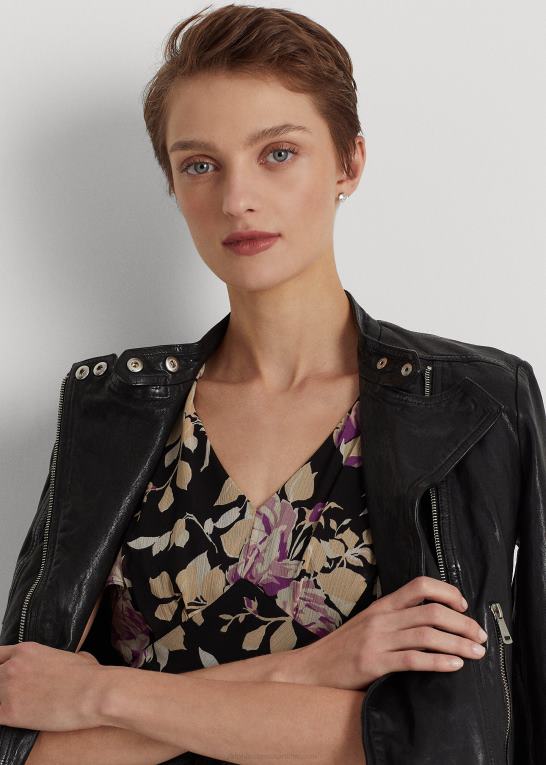 sort/lavendel/creme Kvinder Ralph Lauren blomstret crinkle georgette kjole Z426B9522