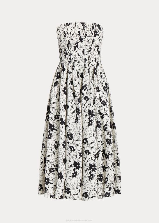 sort lilje på creme Kvinder Ralph Lauren stropløs kjole i hør Z426B2984