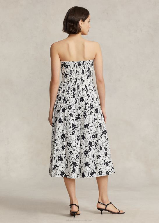 sort lilje på creme Kvinder Ralph Lauren stropløs kjole i hør Z426B2984