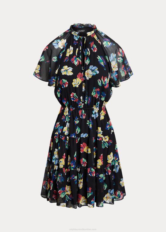 sort multi Kvinder Ralph Lauren blomstret crinkle georgette kjole Z426B3892