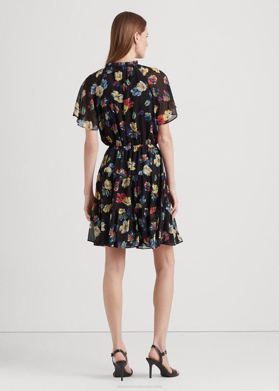 sort multi Kvinder Ralph Lauren blomstret crinkle georgette kjole Z426B3892