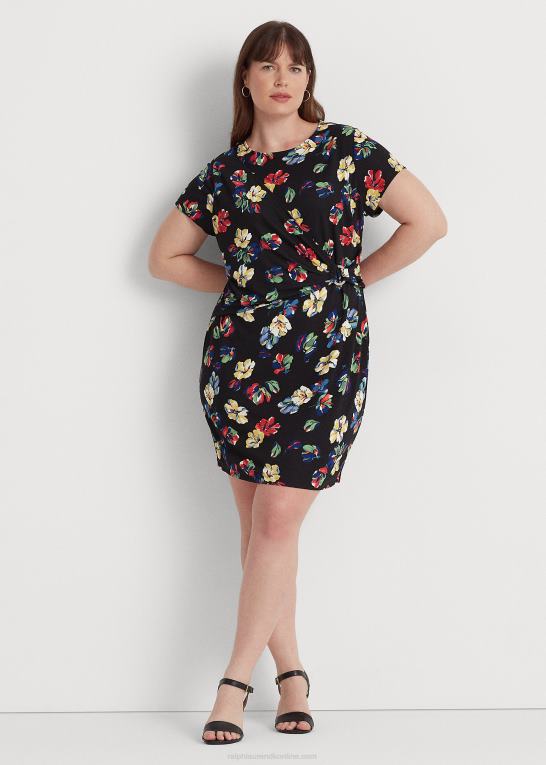 sort multi Kvinder Ralph Lauren blomstret jersey-kjole med korte ærmer Z426B9483
